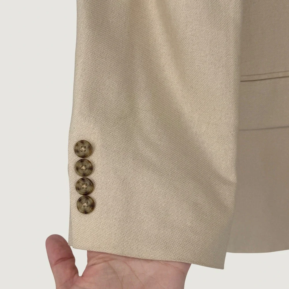 Oscar de la Renta Mens 46R Blazer Sport Coat 100% Silk Tan Beige 2 Button Jacket